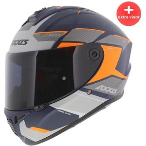 Axxis Draken S helm Sunray mat blauw grijs oranje - Maat M + extra (donker) vizier in de doos!