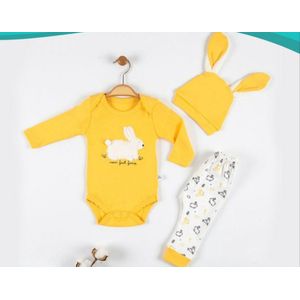 Babysetje 3-delig - Newborn kleding set/meisje / jongens / unisex - kraamcadeau- Now just jump - babykleding - babykleertjes - Maat: 74 - Geel
