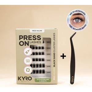 KYRO Beauty - Starterkit DIY Pre-Glued Eyelash Extensions - Do-It-Yourself Wimperextensies - Cluster Wimperextensions - Blijft 5/7 Dagen Zitten - Aanbrengen in 3 Minuten - Makkelijk te Verwijderen - 33 Clusters - Herbruikbaar - Mega Volume Mix