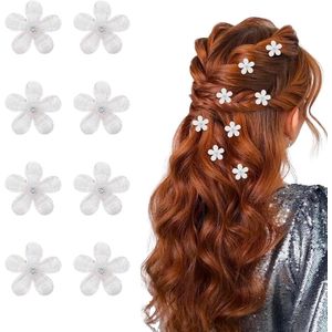 Provento - Mini haarspelden set wit met strasssteentjes - bloemenvormig - voor bruiloft en festival