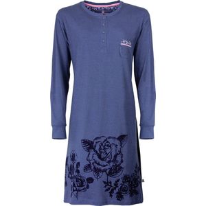 Tenderness Dames Nachthemd - Polo Sluiting - Indigo Blauw - Maat S