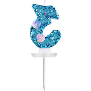 7.5cm Blue Shell Sequins Glitter Number Birthday Candles - Cake Topper for Birthday Anniversary Mermaid Theme Party (3)