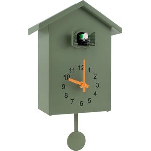 Clixify Minimalistische Koekoeksklok - Modern - Analoog - Koekoek - Cuckoo Clock - Groen - Koekoeksklok kind - Birdhouse clock - Hout