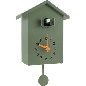 Rakmishop - Minimalistische Koekoeksklok - Modern - Analoog - Koekoek - Cuckoo Clock - Wit - Koekoeksklok kind - Birdhouse clock - Hout - Groen