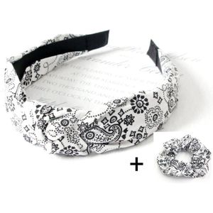 Youhomy accessoires Paisley Dames Haarband + XL Scrunchie - 100% Katoen - Wit