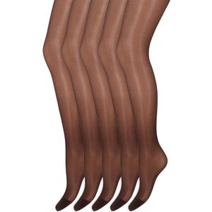 Zijdeglans Panty | Transparant van teen tot taille | 15 Denier | Merk: Marianne | Maat: S t/m XXXL | Kleur: Cafe | 5 Paar