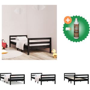 vidaXL Bedframe 75x190 cm massief grenenhout zwart - Bed - Inclusief Houtreiniger en verfrisser