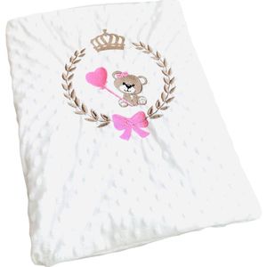 Gepersonaliseerde witte babydeken met een geborduurde beer/Personalized White baby blanket with a bear embroidered 95 x 120 cm