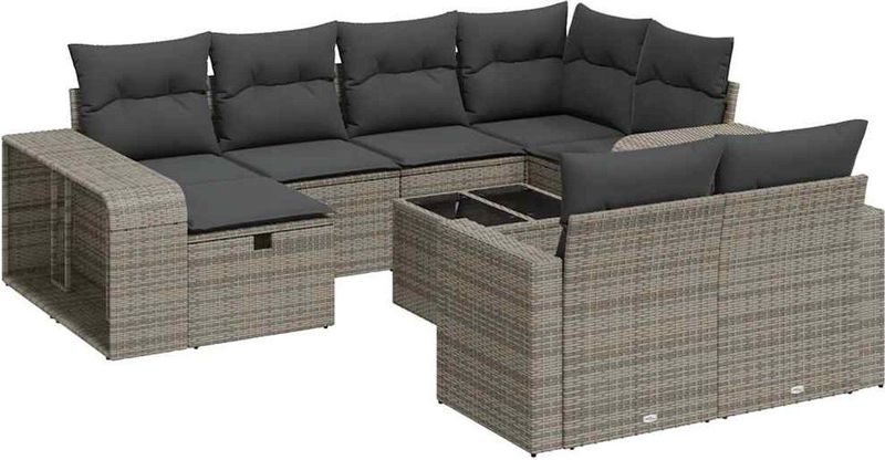 vidaXL - 11-delige - Loungeset - met - kussens - poly - rattan - grijs
