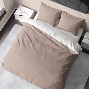 Bedtime Bamboe beddengoedset met 2 kussenslopen, tweekleurig, knuffelzacht omkeerbaar beddengoed (200 x 200 en 80 x 80 cm, taupe/wit)