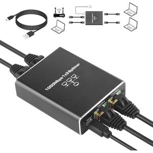 Ethernet Splitter 1 naar 3 - 1000/100 Mbps Gigabit Netwerkswitch met USB Voeding - Ideaal voor Computers, Routers en Hubs