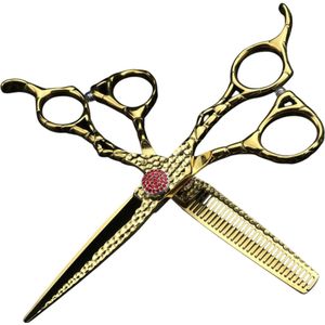 Gesmeed Goud Kapper Schaar 6 Inch Japanse 440C Staal Scherpe En Dunne Schaar Luxe Kapper Schaar Twee Soorten Scharen