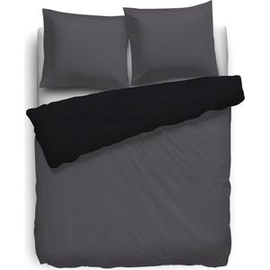 HNL Royal Cotton Perkal Uni Dekbedovertrek - Tweepersoons - 200x200 + 2/80x80 cm - Castle Grey/Jet Black