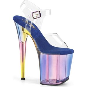 Pleaser - FLAMINGO-808HT Sandaal met enkelband, Paaldans schoenen - US 6 - 36 Shoes - Blauw/Regenboog