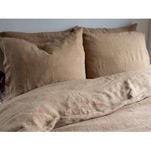 Linnen Label - Duurzaam 100% Europees gewassen linnen dekbedovertrek set - 240 x 220 cm met 2 kussenslopen 60 x 70 cm - Camel bruin