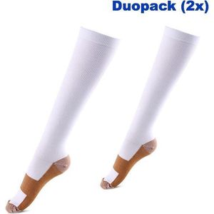 Duopack (2x) compressie sokken wit koper - Compressie kousen - Vliegtuig sokken - Steunkousen reis - Maat 42-46