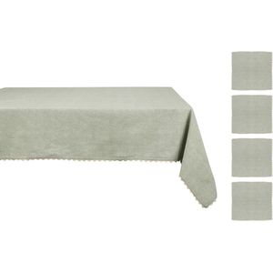 OZAIA Set van tafellaken + 4 servetten van katoen - Beige rand - Groen - 140 x 240 cm - LOANIA L 240 cm x H 1 cm x D 140 cm