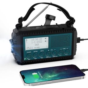 White-Label® Noodradio - Noodpakket Oorlog - Draagbare Radio - Powerbank Zonneenergie - Transistor Radio op Batterijen - Blauw