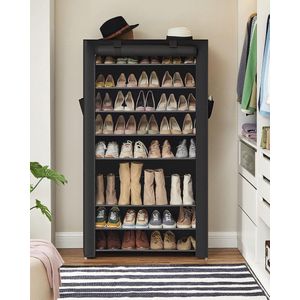 schoenenrek met 10 niveaus, met stofdichte hoes, schoenenkast, schoenenrek, schoenenopberger, voor maximaal 40 paar schoenen, voor woonkamer, gang, 88 x 28 x 160 cm, zwart RXJ36HV1