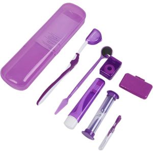 8 Stuks Orthodontische Set – Tandenborstel, Rager, Flossdraad, Spiegeltje, Zandloper, Opvouwbare Tandenborstel – Paars