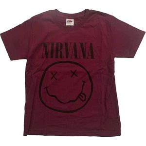 Nirvana - Grey Happy Face Kinder T-shirt - Kids tm 10 jaar - Rood