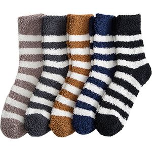 Set Van 5 paar Sokken - Warme Wintersokken Dames - Sokken Dames - Huissokken - Warme Sokken Dames - Warme Fuzzy Fleece Sokken - Warm houden - Pluche en comfortabel - Koraalfleece - Veelkleurig - One Size