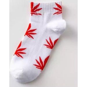 Wiet enkelsokken - Cannabis enkelsokken - Wietsokken - Cannabissokken - wit-rood - Unisex Enkelsokken - Maat 36-45