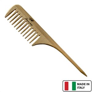 Puntkam Bravehair® - Houten Puntkam - Klitvrije Haarverzorging - Antistatisch - Handgemaakt in Italië - Natuurlijk Beukenhout - Styling Kam voor Mannen & Vrouwen - Gratis Verzending