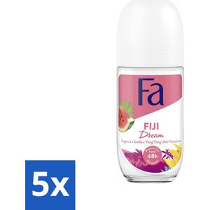 5 x Fa - Deodorant Roller - Fiji Dream - Watermeloen & Ylang Ylang - 48 uur Bescherming - 50 ml - Ylang Ylang - 48 Uur Bescherming - Roll-on - Deodorant Roll-on - Geur