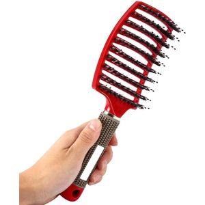 EGoods - Krasvrije haarborstel van wildzwijnhaar met handvat voor massage - Rood