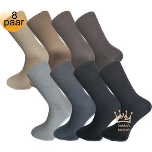 Medische sokken - 100% katoen - 8 paar - Maat 39/42 - Beige, Bruin, Grijs, Antraciet, Zwart - Neuropathie - Reuma - Diabetes