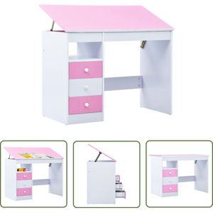 vidaXL Tekentafel - Kinderbureau - Kindertekentafel/-bureau kantelbaar roze en wit - Kids Bureau - Houten Bureau - Roze Bureau