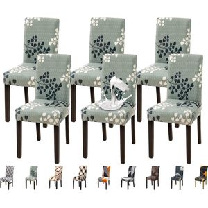 Stoelhoezen Set van 6 waterdichte stoelhoezen voor eetkamerstoelen Stretch stoelhoezen Schommelstoelen Wasbaar Universele decoratie Stoelhoes voor thuis Restaurant Keuken Hotel, bladstijl