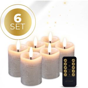 KENN® 3D LED Kaarsen - Taupe - 6 Stuks - Met Afstandsbediening - Realistische Led Kaarsen - 200+ Branduren - Rustige Vlam - Warm Wit - Kerstverlichting - Automatische Timer - Wax LED Kaarsen