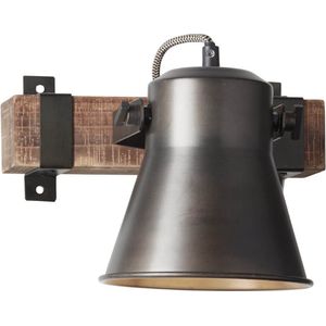 BRILLIANT lamp, Decca wandspot, zwart staal, 1x A60, E27, 10W, hout uit duurzame bosbouw (FSC)