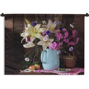 Wandkleed - Wanddoek - Mand - Bloemen - Zomer - 60x45 cm - Wandtapijt