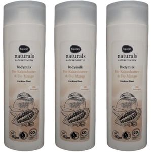 Bevola Naturals Bio-Bodymilk Kakaobutter & Mango | 3x 250 ml Multipack - Vegan Bodymilk - Hydraterend en Verzorgend