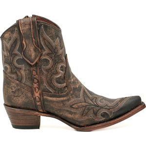 Circle G dames cowboy enkellaarzen in zwart/bruin leer met witte stiksels