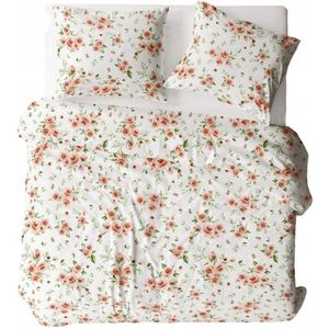 Flanellen Dekbedovertrek 140x200cm Wit Oranje Bloemen - Zacht & Warm