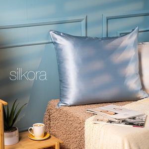 Silkora Premium Silk Pillowcase - 22 Momme 100% Moerbei Zijden Kussensloop Met Verborgen Rits - Anti-rimpel, Verkoelende, Anti-pluis - 60x70 cm - Icy Blauw