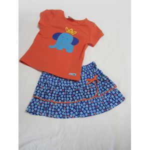 wiplala , kledingset , rok+ tshirt , blauw / orange , 74 -  9 maand