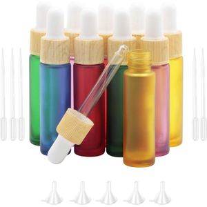 Nordivar - Glazen Druppelflessen 10 stuks 10 ml - Matt Kleur - Parfum Aromatherapie Cosmetica - Essentiële Oliën - Sample Tubes met Druppelaar - Houten Kleur Schroef Caps