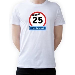 T-shirt Hoera 25 jaar|Fotofabriek T-shirt Hoera het is feest|Wit T-shirt maat L| T-shirt verjaardag (L)(Unisex)