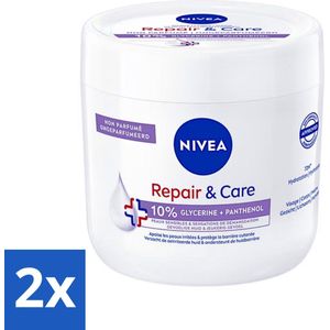 NIVEA - Bodycrème - Herstel & Verzorging Gevoelig - Met 10% Glycerine & Panthenol - Voor gevoelige & jeukerige huid - 400 ml - Voordeelverpakking - 2 stuks