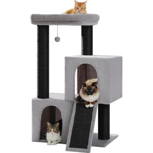 Kattenu Grote krabpaal L - 114 cm hoog - Zwart/Grijs - Gemaakt in Polen - 11 cm dikke stammen - Volledig bedekt met sisal - Geschikt voor grote katten