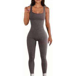 Dames jumpsuit mouwloos, sexy bodycon, geribbeld sportpak, veelzijdige playsuit, naadloze outfit voor yoga en training