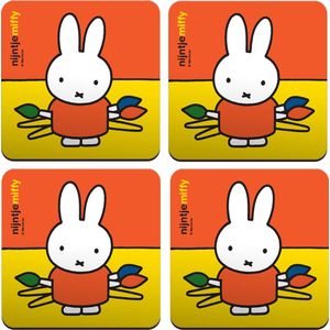 Onderzetter - Nijntje Artiest Pencelen - Set van 4 - Oranje/Geel - Kurk - Originele Licentie - Dick Bruna - 9,5x9,5