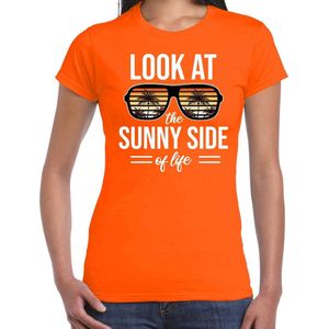 Sunny side feest t-shirt / shirt Look at the sunny side of life voor dames - oranje - Beach party outfit / kleding/ verkleedkleding/ carnaval shirt S