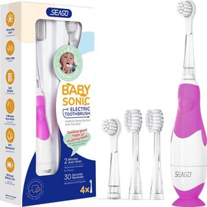 Youha - Elektrische Tandenborstel Baby & Kind - IPX7 Waterproof - Inclusief 5 Opzetborstels en LED Lampje - Voor 0-48 Maanden - Kleur: Paars