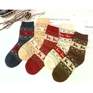 5 Paar – 100% wollen dames sokken-– Wintercollectie – Kerst Rendier Sokken met subtiele glitter – Thermisch Warm – Gebreid